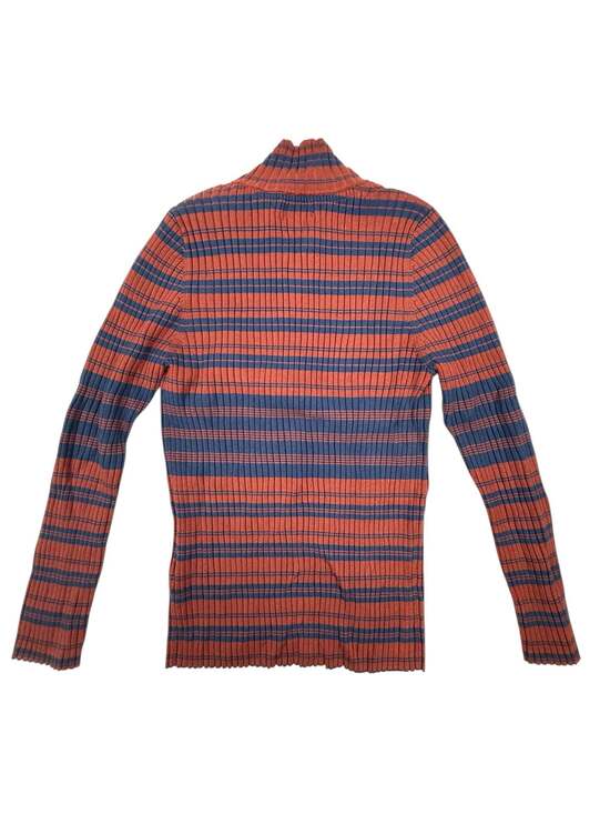 Maeve by Anthropologie Orange and Blue Striped Rib-Knit Quarter-Zip Sweater Size - Picture 2 of 6